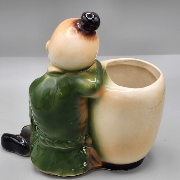 Vintage Asian Boy Royal Copley Oriental Ceramic Pottery Planter Figurine FLAWS - Picture 2 of 10